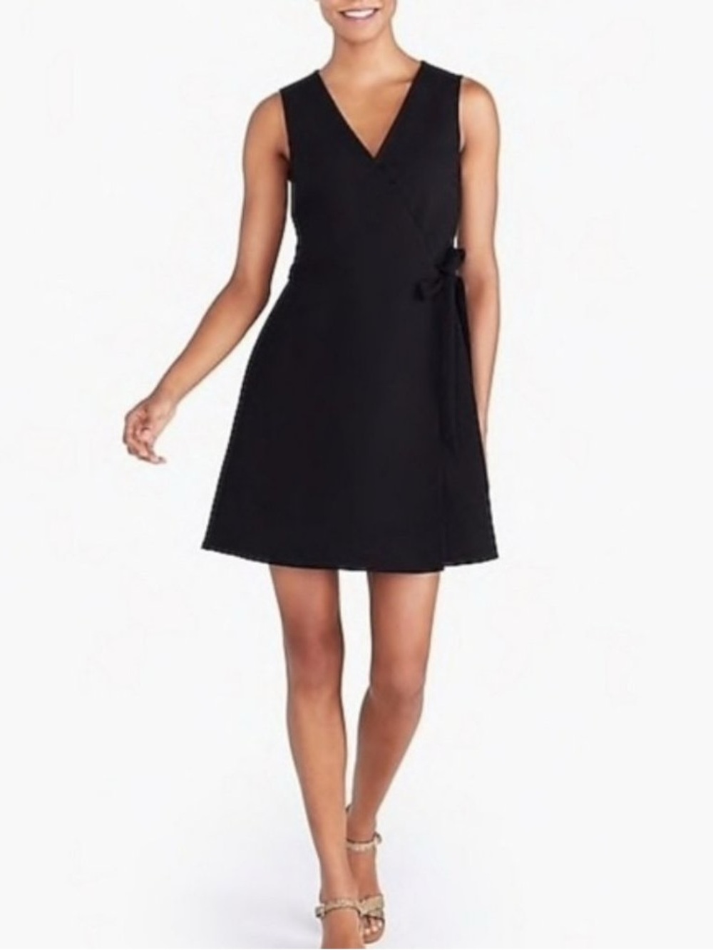 NEW J. Crew Black Ponte Wrap Sleeveless Dress Cotton Blend